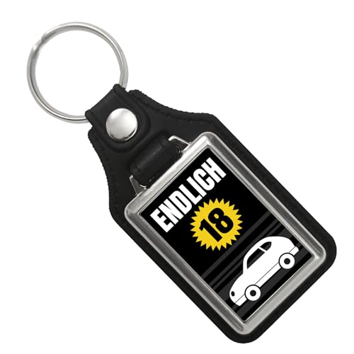 speecheese Endlich 18 Auto Schlüsselanhänger mit Kunstleder-Anhänger Volljährigkeits-Geschenk ideal zum Führerschein feiere Auto fahren Erwachsensein ohne Alkohol von speecheese