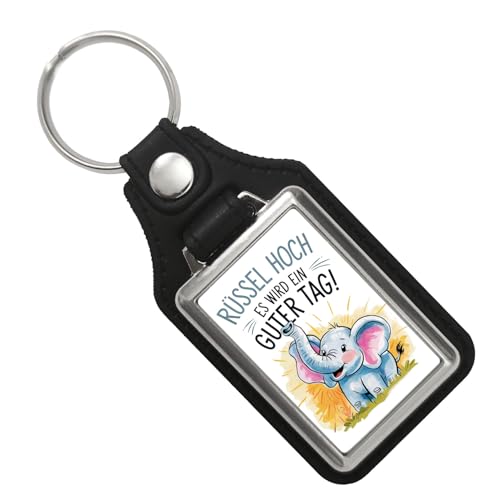 speecheese Fröhlicher Cartoon Elefant Rüssel hoch Schlüsselanhänger mit Kunstleder-Anhänger Lustiger Elefanten-Schlüsselring mit Charme von speecheese