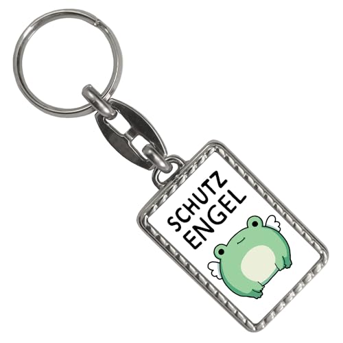 Frosch Schlüsselanhänger mit Bordüre mit Spruch Schutzengel Glücksbringer für mehr Kraft und Glück Kawaii Frog Engel Tier von speecheese