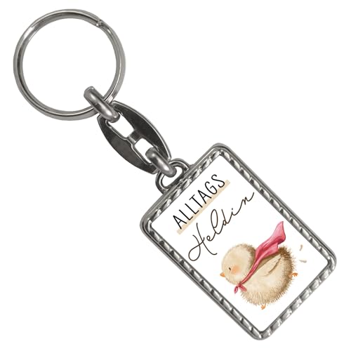 speecheese Küken Schlüsselanhänger mit Bordüre mit Spruch Alltagsheldin Geschenk Huhn Ente für Freundin Kollegin Mutter - Kraft Motivation von speecheese
