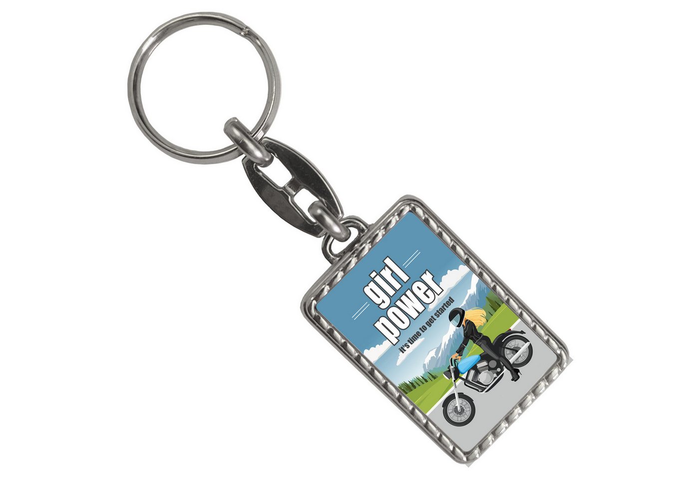 speecheese Schlüsselanhänger Bikerin Schlüsselanhänger mit Bordüre Spruch: girl power. Its time to von speecheese