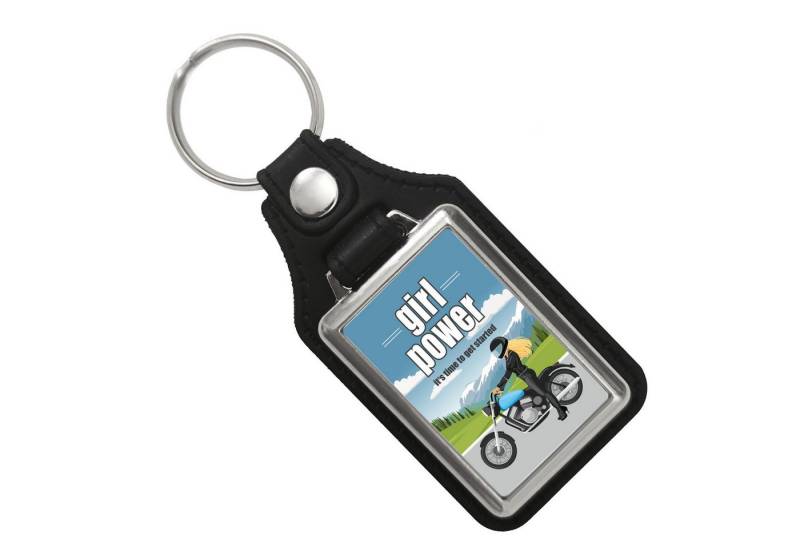 speecheese Schlüsselanhänger Bikerin Schlüsselanhänger mit Kunstleder Anhänger Spruch: girl power. von speecheese