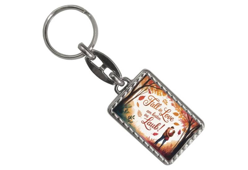 speecheese Schlüsselanhänger Fall in Love Laub Herbstszene Spruch Schlüsselanhänger mit Bordüre von speecheese