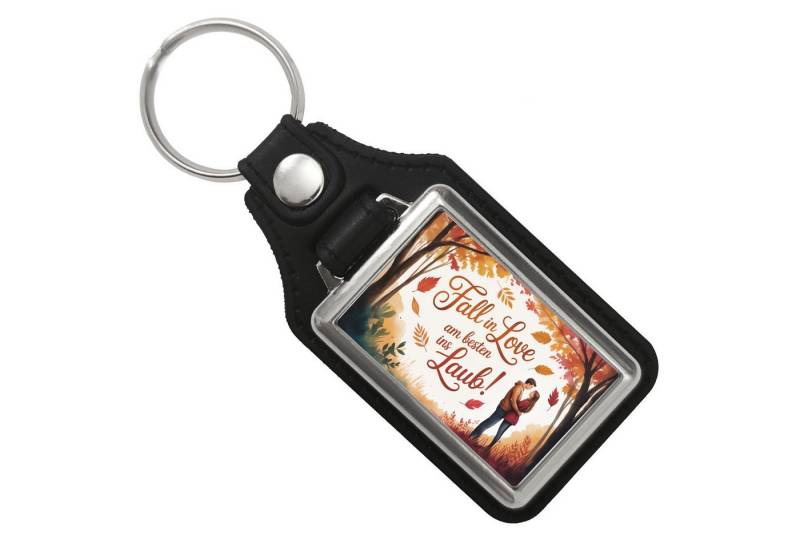 speecheese Schlüsselanhänger Fall in Love Laub Herbstszene Spruch Schlüsselanhänger mit Kunstleder von speecheese