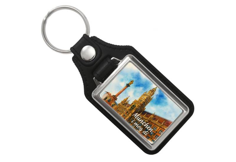 speecheese Schlüsselanhänger München Aquarellgemälde Schlüsselanhänger mit Kunstleder Anhänger i von speecheese