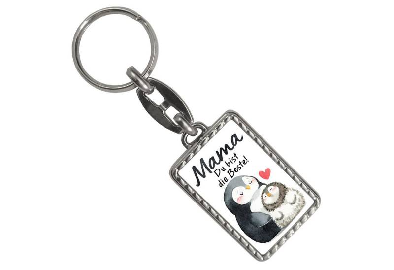 speecheese Schlüsselanhänger Pinguin Mutter und Kind Schlüsselanhänger mit Bordüre Spruch Mama du von speecheese