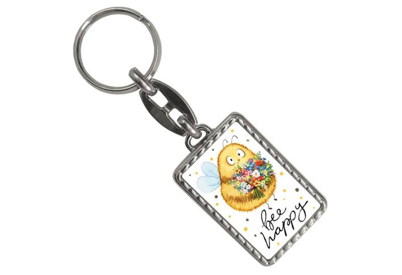 speecheese Schlüsselanhänger Pummel Biene Schlüsselanhänger mit Bordüre mit Spruch Bee happy von speecheese
