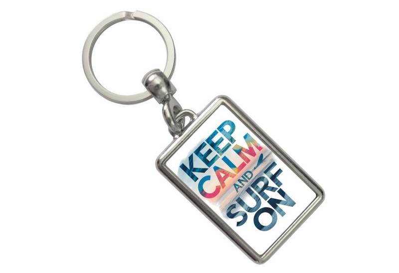 speecheese Schlüsselanhänger Surfer auf Welle Keep Calm and surf on Schlüsselanhänger von speecheese