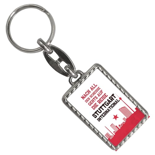 Stuttgart Europapokal Schlüsselanhänger mit Bordüre mit Spruch Stuttgart International für Cannstatter Kurve Fan-Gesang Stuttgart-Fan aus Bad Cannstatt von speecheese
