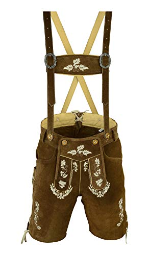 Speed4allkinds Herren Trachten Lederhose Kurz oder Kniebund in 5 Farben Größe 46 bis 60 Neu (58, Kurze Hose LE27 Dunkelbraun) von Speed4allkinds