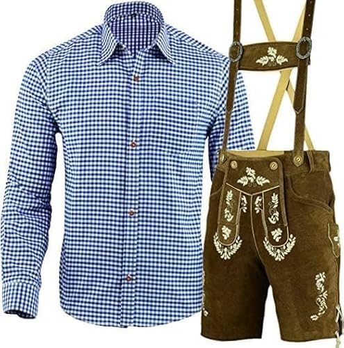 Speed4allkinds Trachtenset Trachten Set Herren Trachtenlederhose Kurz Blau Hemd Socken LE27HSO (50, Blau Weiß Kariert Hemd L) von Speed4allkinds