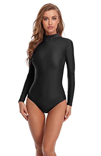 speerise Damen-Body mit Rollkragen, langärmelig, für Erwachsene, dehnbar, mit Reißverschluss, weicher Overall für Gymnastik, Schwarz, 3XL von speerise