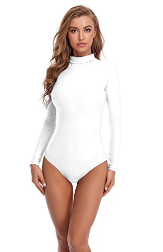 speerise Damen-Body mit Rollkragen, langärmelig, für Erwachsene, dehnbar, mit Reißverschluss, weicher Overall für Gymnastik, Weiss/opulenter Garten, Small von speerise