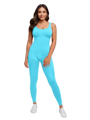 speerise Damen Einteiler Bodycon Jumpsuit Tank Strampler Spandex Bodysuit Sexy Catsuit für Workout, Farbe: Türkis, Large von speerise