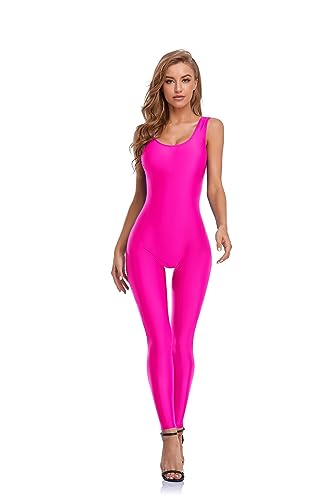 speerise Damen Einteiler Bodycon Jumpsuit Tank Strampler Spandex Unitard Bodysuit für Workout Yoga Sexy Catsuit, Knallpink (Hot Pink), XS von speerise