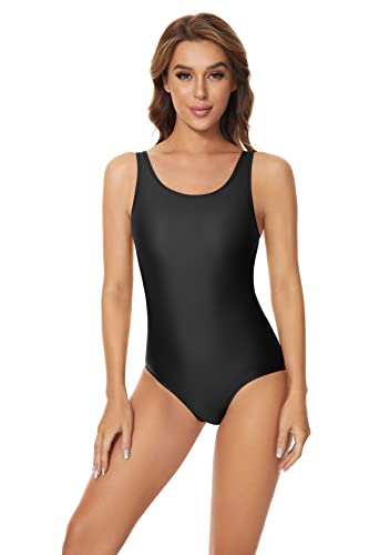 speerise Frauen Neon Plus Size Bauchweg Badeanzug Bodysuit, Einteiler ärmellos Trikot für Schwimmen Gymnastik Tanz Ballett, Schwarz, 5X-Large von speerise