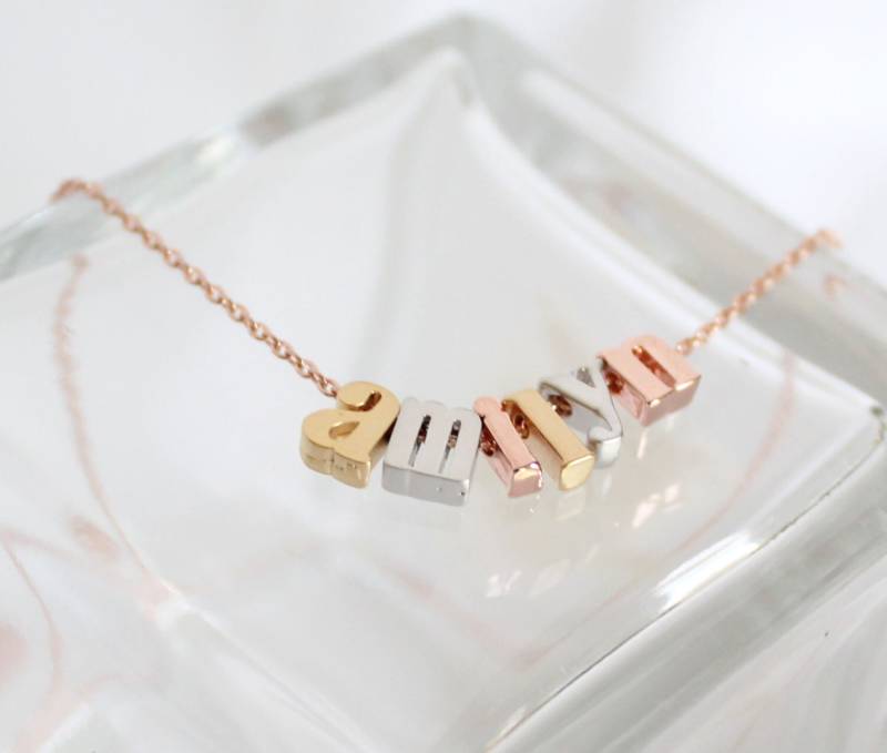 Anfängliche Halskette, Initialen Kleinbuchstaben, Großbuchstaben, Gold Silber Oder Rose Zeichen, Personalisierung, Mix Farben, Hochzeit von spellingB