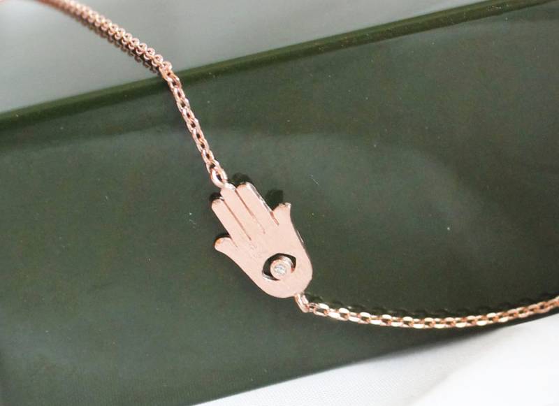 Hamsa Hand Mit Bösem Auge Armband, Glücksbringer Gold Oder Silber Roségold Böser Blick Hochzeit, Brautjungfer Geschenke von spellingB