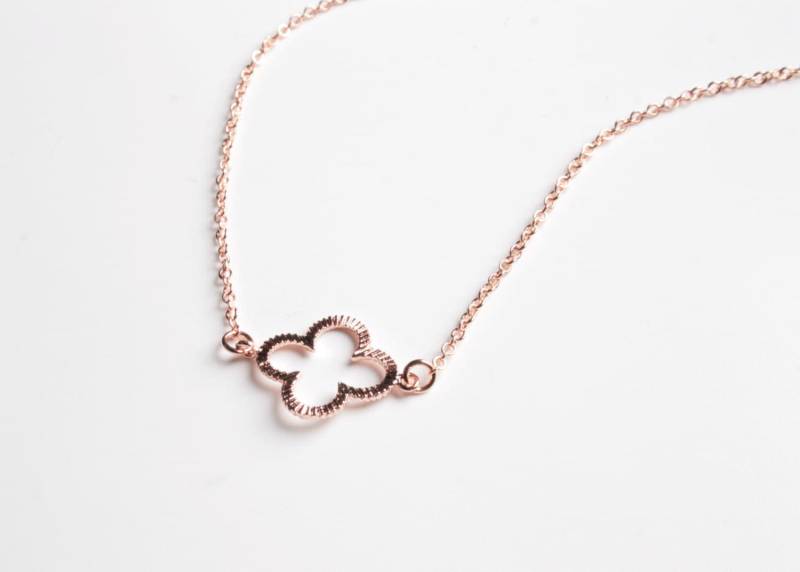 Klee Halskette, Rose Gold Filled Kette Oder 14K Sterling Silber Kette, Glück Vierblättrige Kleeblatt Hochzeit von spellingB
