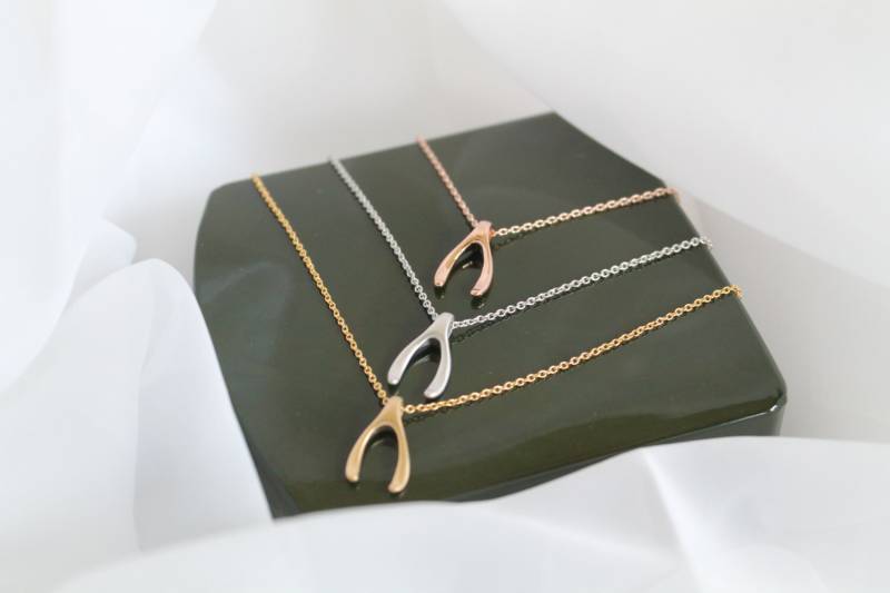 Wishbone Halskette, 14K Gold Filled Kette, 925 Sterling Silber Rose Glücksbringer Halskette von spellingB