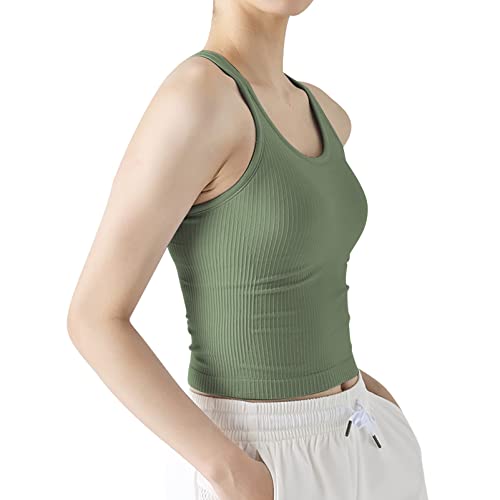 sphinx cat Geripptes Workout-Tanktop mit Racerback, für Damen, mit integriertem BH, Avocado-Grün, 36 von sphinx cat