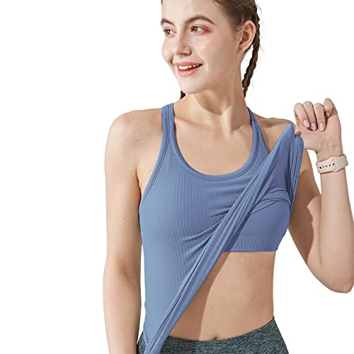 sphinx cat Geripptes Workout-Tanktop mit Racerback, für Damen, mit integriertem BH, Blau, 38 von sphinx cat