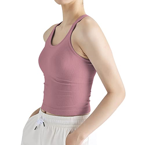 Gerippte Workout-Shorts, Racerback-Tanktop für Damen mit integriertem BH, Lavendel, 36 von sphinx cat