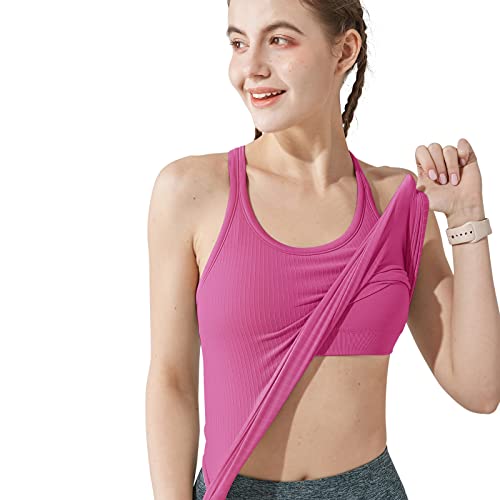 Yoga Racerback Tank Top für Damen mit integriertem BH, gepolsterter Sport-BH, Fitness, Workout, Laufshirts, rose-lila, 36 von sphinx cat