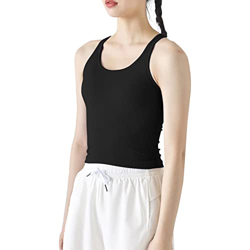 Yoga Racerback Tank Top für Damen mit integriertem BH, gepolsterter Sport-BH, Fitness, Workout, Laufshirts (schwarz, Größe M) von sphinx cat