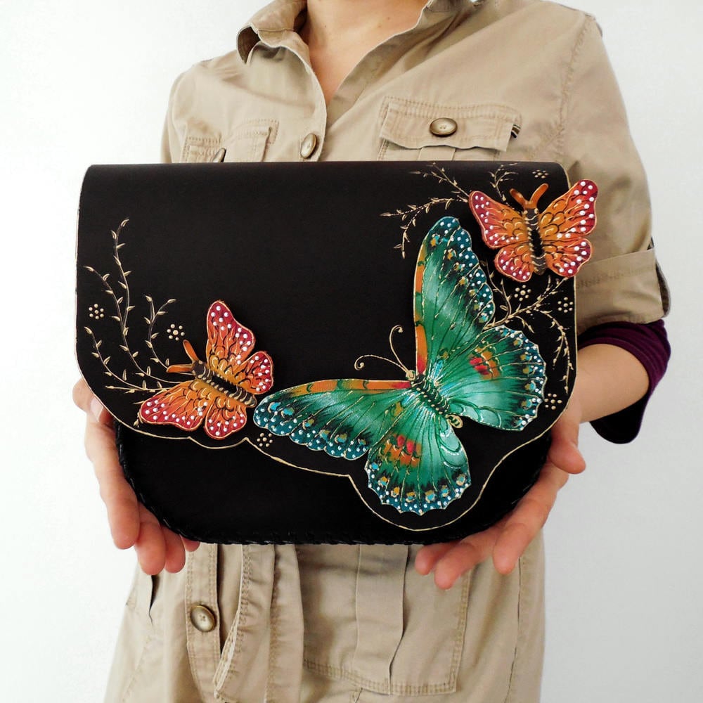 Schmetterlingstasche, Butterfly Satteltasche, Umhängetasche, Ledertasche Mit Schmetterlingen, Leder Geschenk Schmetterlingstasche, Butterfly Satteltasche, Umhängetasche, Ledertasche Mit Schmetterlingen, Leder Geschenk von spiculdegrau