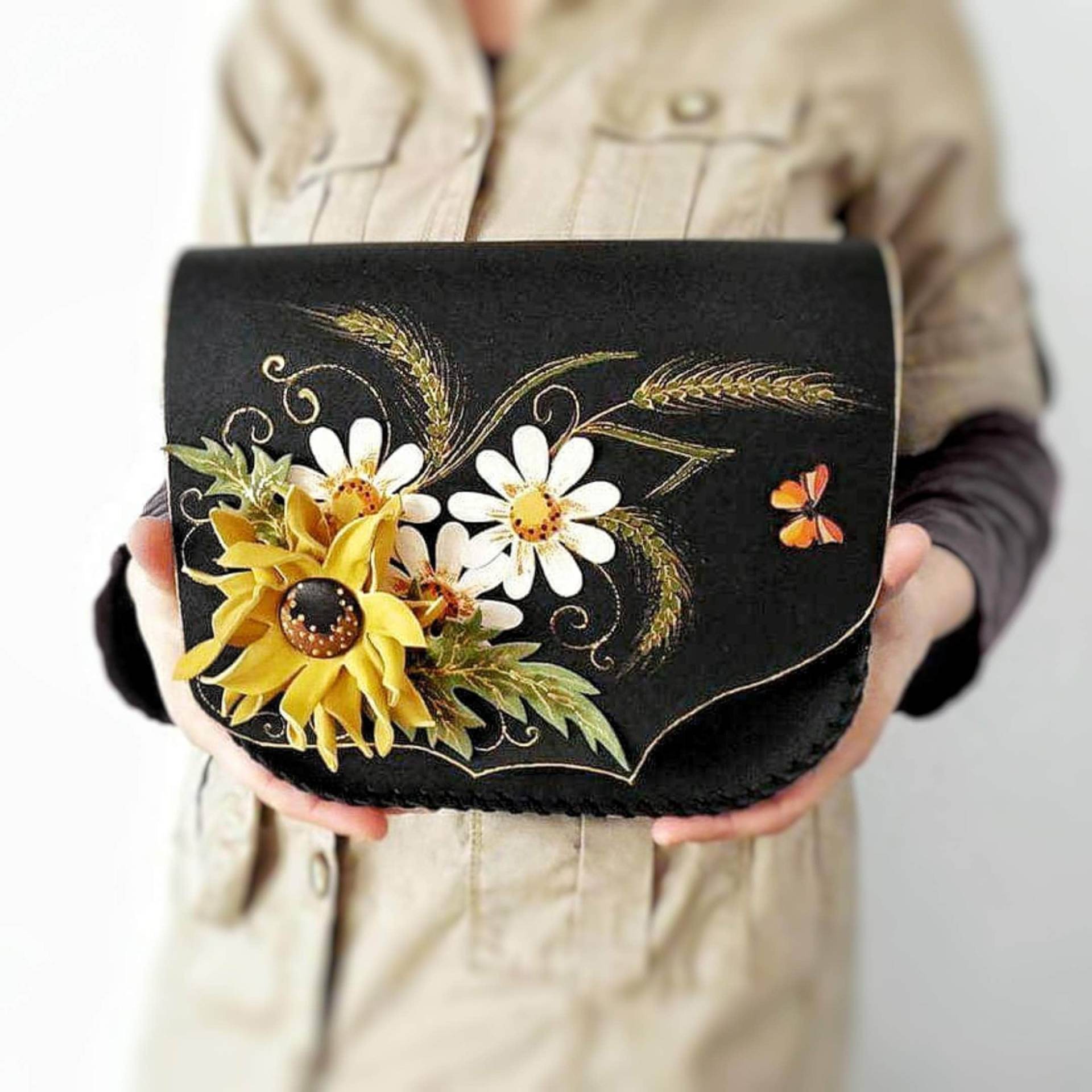 Sonnenblumen Crossbody Tasche, Bemalte Leder Boho Crossbody, Bestes Geschenk Für Aniversary, Sie Sonnenblumen Crossbody Tasche, Bemalte Leder Boho Crossbody, Bestes Geschenk Für Aniversary, Sie von spiculdegrau