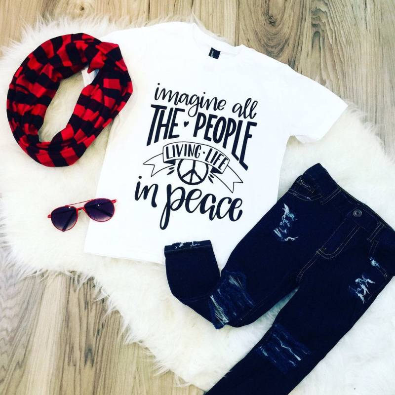 stellen Sie Sich Vor Allen Menschen Ihr Leben in Frieden Kid Trendige T-Shirt Oder Bodysuit Baby-Kleinkind-Junge-Mädchen-Kleidung-Shirt Unisex von spillthebeansetc