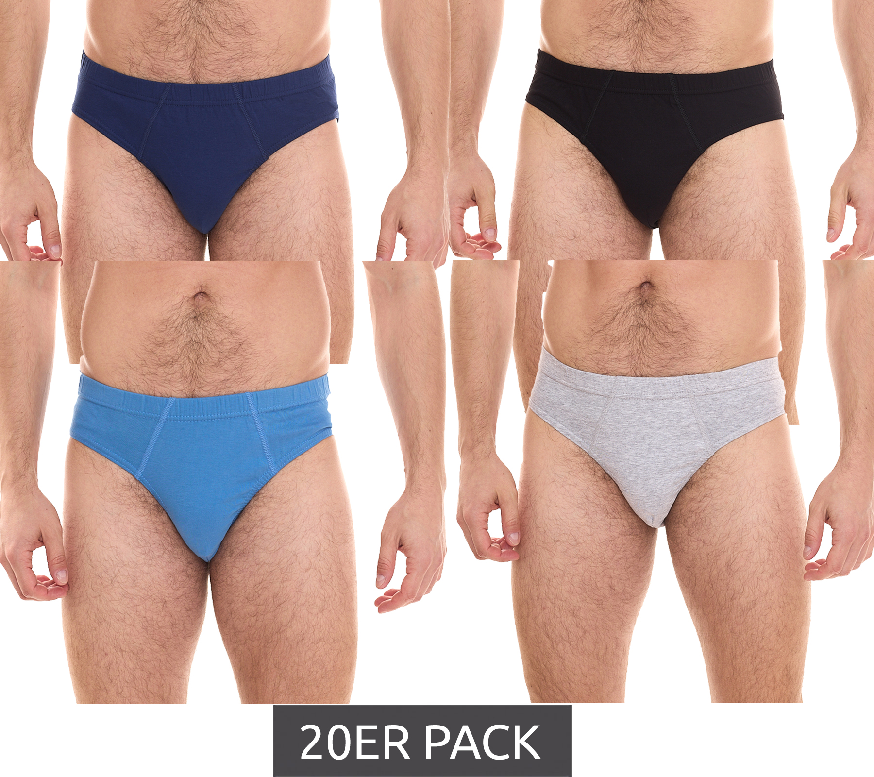 20er Pack spirit of colours Herren Slips aus Bio-Baumwolle nachhaltige Unterwäsche Schwarz/Grau/Blau von spirit of colours