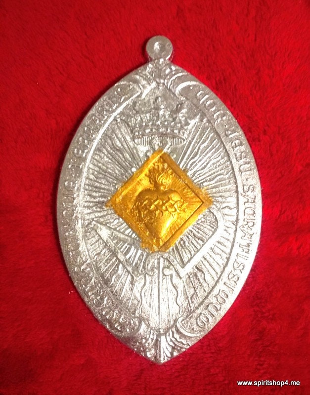 Herz Jesu Medaille 25 cm X 14 Aus Keramik Gegossen , Versilbert Beidseitig Und Das Ist Vergoldet Mit Blattgold von spiritshop4me