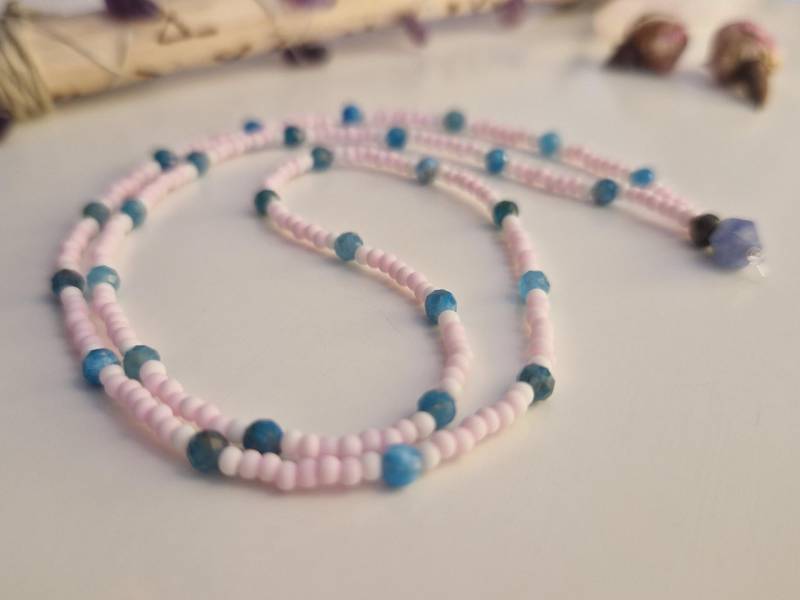 Feines Edelstein Wickelarmband/Kette Fußkette 3In1 Mit Apatit Rosa/Türkis von spiritsofjewel