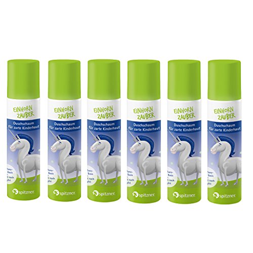 Spitzner Duschschaum Kinder Einhornzauber 75 ml (6er Pack) | verzaubernd grüne Schaumdusche mit Apfelduft | sanft reinigender Schaum für sensible Haut | 100% vegan von spitzner