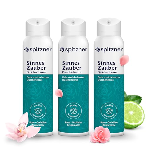 Spitzner Duschschaum Passion (3 x 150 ml) – Sinnliche Wellness-Schaumdusche für sie, blumig-holzig und würzig, sanft reinigender Schaum, hautverträglich und vegan von spitzner