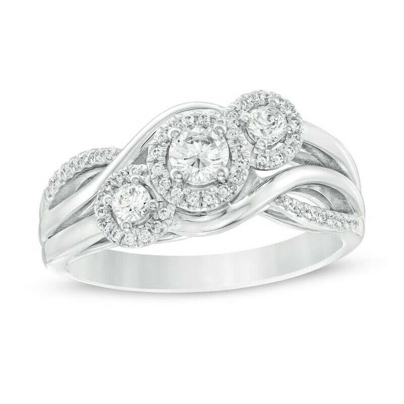 1.6 Ct Simulierter Diamant Vergangenheit Gegenwart Zukunft Rahmen Geteilter Schaft Umschlag 3 Stein Verlobungsring Ehering 925 Sterling Silber 10K von splendidjewelsstudio