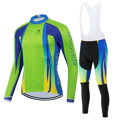 spocyclife Rennrad Trikot Herren Fahrradbekleidung Herren Set Rad Trikots Radtrikot Langarm Rennrad Anzug MTB (Grün-Lang, XXL) von spocyclife