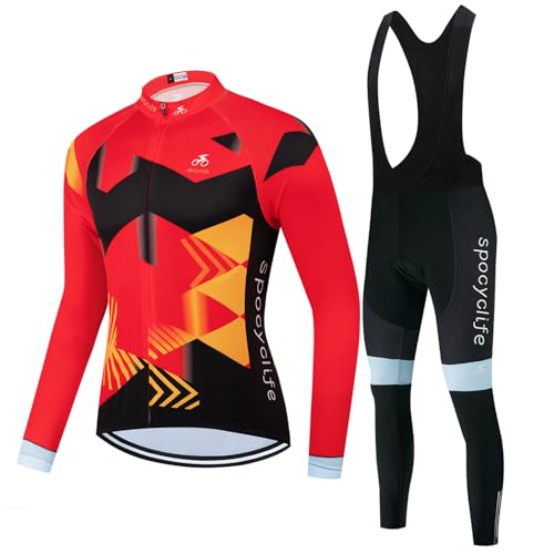 spocyclife Rennrad Trikot Herren Fahrradbekleidung Herren Set Rad Trikots Radtrikot Langarm Rennrad Anzug MTB (Rot-Lang, M) von spocyclife