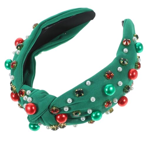 sporful Geknotetes Perlen-Stirnband für Damen – Strass breites Haar-Accessoire – stilvoller grüner Stoff – perfekt für Partys und besondere Anlässe von sporful