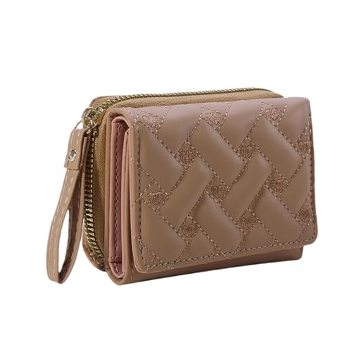 sporful Kleine Geldbörse für Damen, stilvoller bestickter Karten-Organizer mit Reißverschluss, dreifach gefaltetes Design, tragbares PU-Leder von sporful