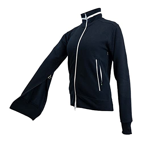 sporthoch2 REHAmed Dialyse Ganzjahresjacke Baumwoll-Polyester – Damen Jacke – Mehr-Wege Reißverschluss an Ärmeln und Front - Jacke mit Stehkragen (marine-blau/weiß, M) von sporthoch2