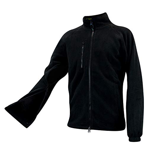 sporthoch2 Reha-Dialyse Fleecejacke - Herren Jacke Fleece - Vier-Wege Reißverschluss an Ärmeln - Jacke mit Stehkragen und Außentaschen (Schwarz, l) von sporthoch2