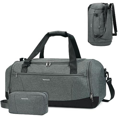 Sporttasche Rucksack Herren Reisetasche mit Schuhfach & Nassfach und Kulturbeutel Weekender-Tasche Damen Trainingstasche mit Trolley-Ärmel, Grau von sportsnew