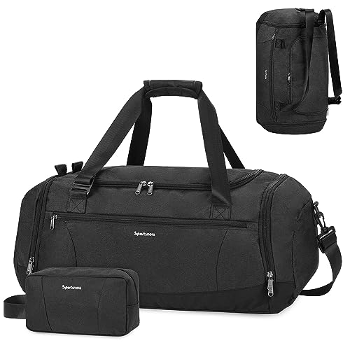 Sporttasche Rucksack Herren Reisetasche mit Schuhfach & Nassfach und Kulturbeutel Weekender-Tasche Damen Trainingstasche mit Trolley-Ärmel, Schwarz von sportsnew