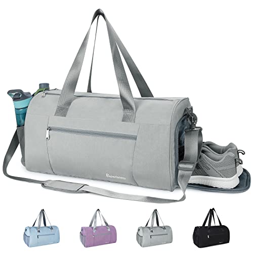 Sporttasche Damen Herren Reisetasche mit Schuhfach & Nassfach Schwimmtasche Weekender Trainingstasche Tasche für Gym Fitness Urlaub Übernachtung, Grau (Upgraded Tasche) von sportsnew