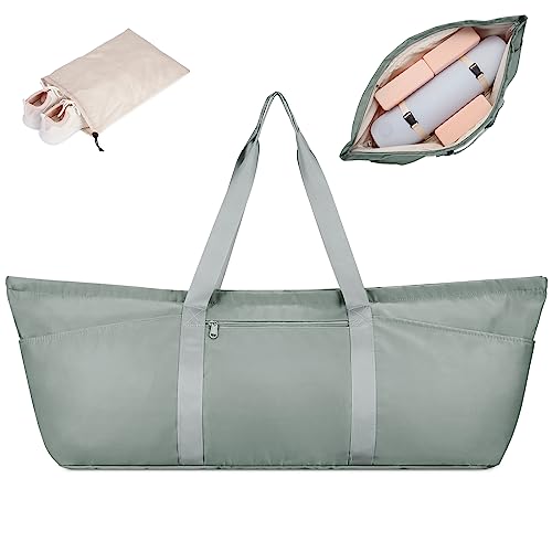 Sporttasche Damen Yogatasche Groß Reisetasche mit Schuhtasche & Nassfach Tragetasche Herren Fitnessstudio Pilates Tasche für Yogamatten Grünliches Grau von sportsnew