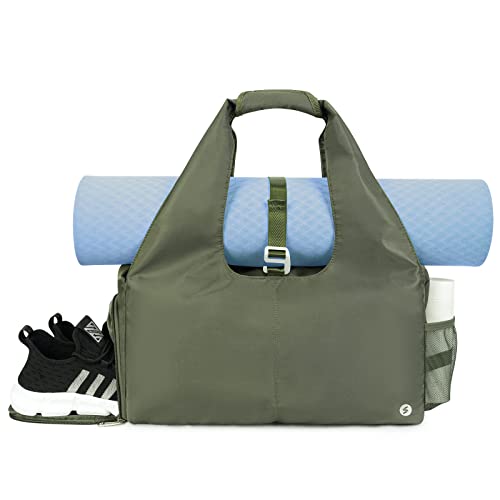 Sporttasche Damen Yogatasche Groß Reisetasche mit Schuhfach & Nassfach Tragetasche Herren Fitnessstudio Sport Gym Tasche für Yogamatten, Armeegrün von sportsnew