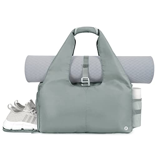 Sporttasche Damen Yogatasche Groß Reisetasche mit Schuhfach & Nassfach Tragetasche Herren Fitnessstudio Sport Gym Tasche für Yogamatten, Grau von sportsnew